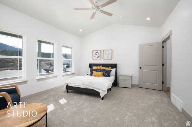 1242 S 500 W Unit 07, Manti, UT 84642 - bedroom with lofted ceiling, light colored carpet, and ceiling fan