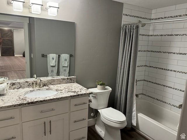 106 E 710 N, Lindon, UT 84042 - full bathroom with vanity, toilet, shower / bathtub combination with curtain, and hardwood / wood-style flooring