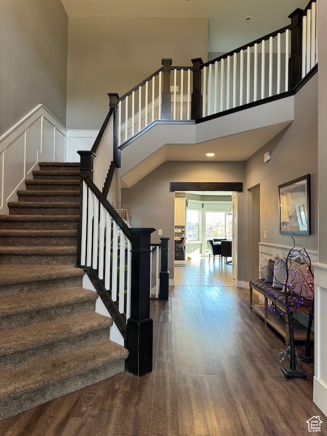 106 E 710 N, Lindon, UT 84042 - stairway with a high ceiling and hardwood / wood-style floors
