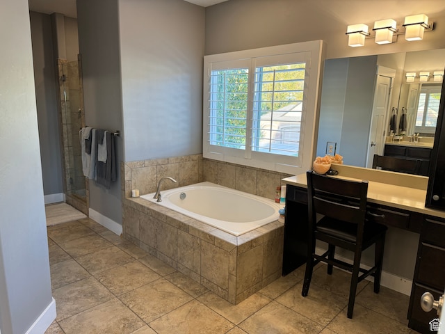 106 E 710 N, Lindon, UT 84042 - bathroom featuring tile patterned floors, vanity, independent shower and bath, and a wealth of natural light
