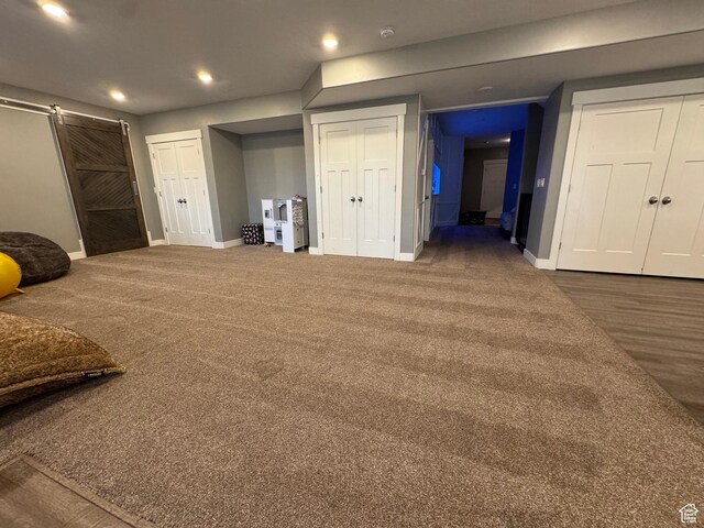 106 E 710 N, Lindon, UT 84042 - bedroom featuring two closets, a barn door, and recessed lighting