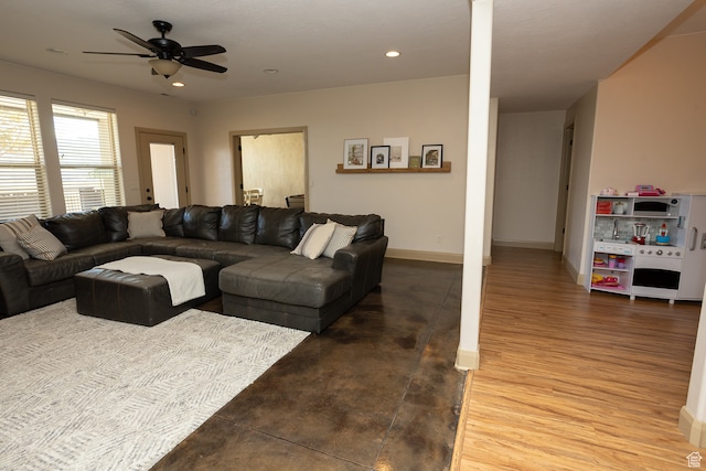 2195 S 1600 W, Richfield, UT 84701 - living room featuring hardwood / wood-style flooring and ceiling fan