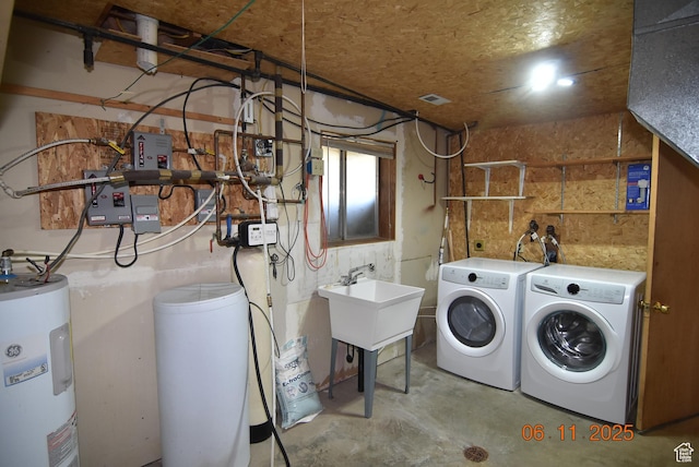 154 W 200 N, Mona, UT 84645 - washroom with water heater and washing machine and clothes dryer