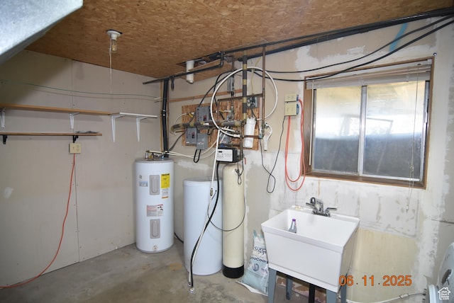 154 W 200 N, Mona, UT 84645 - utility room with electric water heater and a sink