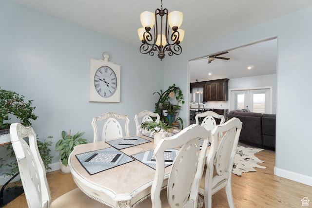 5361 N 4500 E, Roosevelt, UT 84066 - dining space featuring light wood-type flooring, baseboards, a chandelier, a ceiling fan, and recessed lighting
