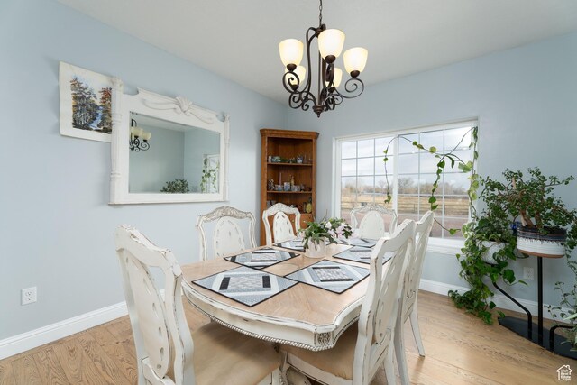 5361 N 4500 E, Roosevelt, UT 84066 - dining space with a chandelier, baseboards, and light wood-type flooring