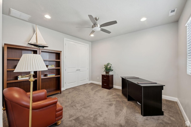 2118 N Snowy Crane Dr, Clinton, UT 84015 - office with ceiling fan, carpet, baseboards, and recessed lighting