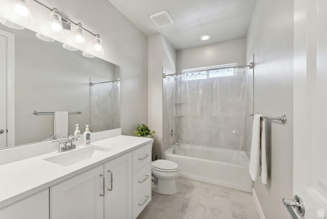 2118 N Snowy Crane Dr, Clinton, UT 84015 - full bathroom featuring vanity, shower / tub combo with curtain, toilet, tile patterned flooring, and baseboards