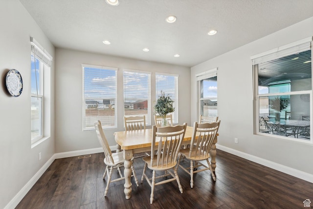 2118 N Snowy Crane Dr, Clinton, UT 84015 - dining area with dark wood-style flooring, baseboards, healthy amount of natural light, and recessed lighting