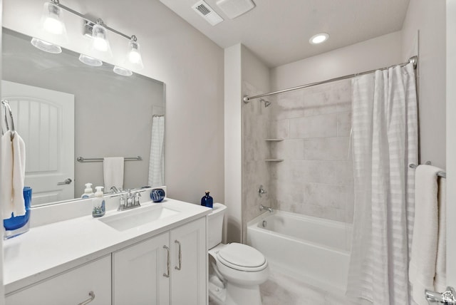 2118 N Snowy Crane Dr, Clinton, UT 84015 - bathroom with vanity, shower / bathtub combination with curtain, toilet, and recessed lighting