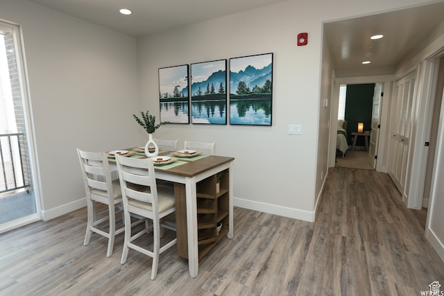 dining area featuring wood-type flooring