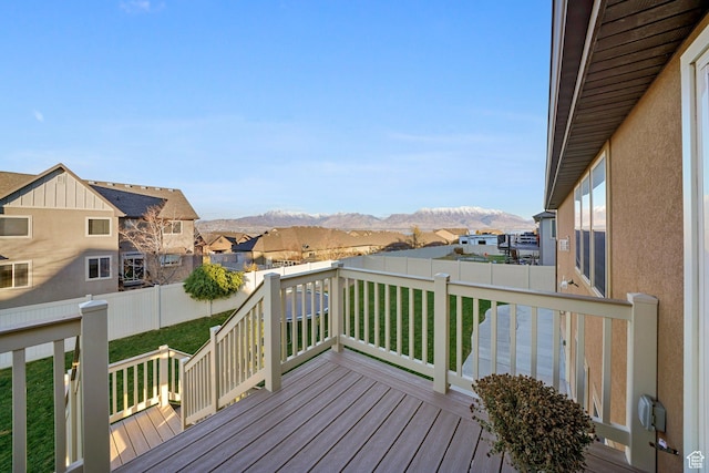 758 W Cedar View Dr, Saratoga Springs, UT 84045 - deck featuring a fenced backyard, a mountain view, and a residential view