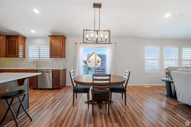 758 W Cedar View Dr, Saratoga Springs, UT 84045 - dining room with a chandelier, wood finished floors, and recessed lighting