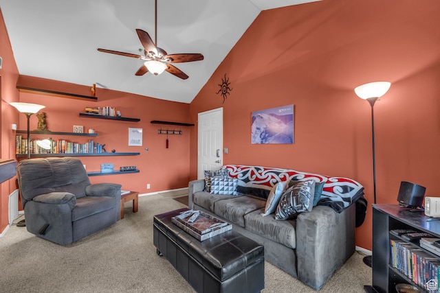 7065 N 2200 W Unit 2E, Park City, UT 84098 - living room featuring ceiling fan, carpet floors, and high vaulted ceiling