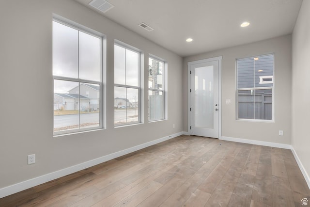 interior space with light hardwood / wood-style floors
