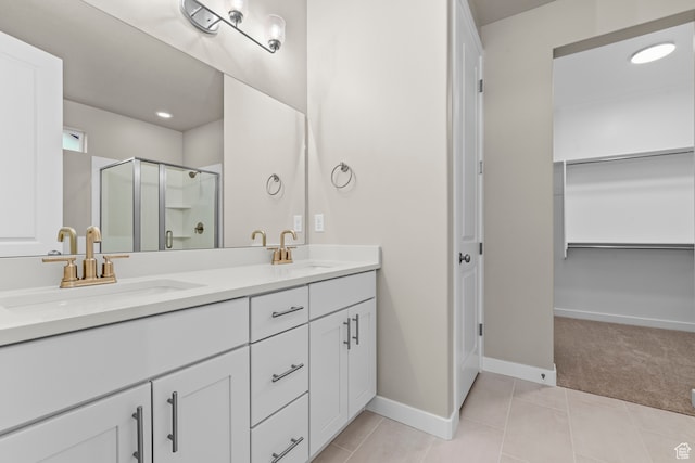 2616 N 3020 W, Clinton, UT 84015 - bathroom featuring tile patterned floors, vanity, and an enclosed shower