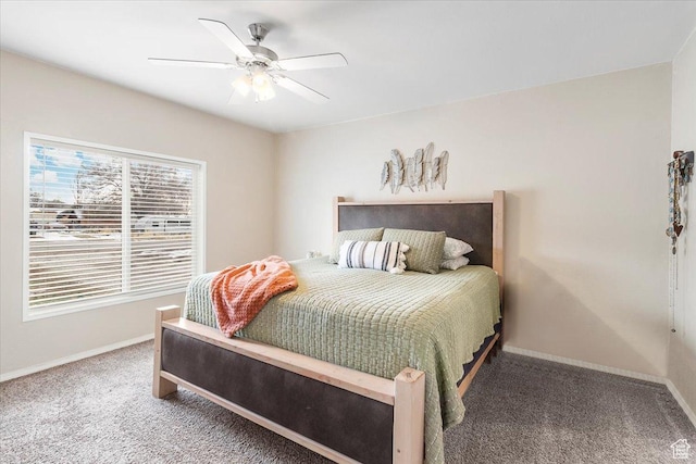 bedroom featuring carpet flooring and ceiling fan