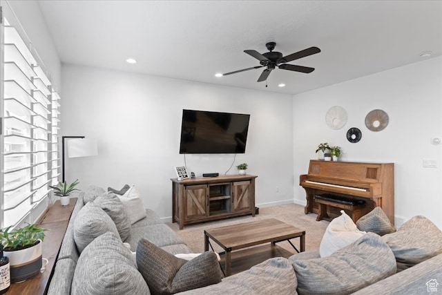 513 S Valkyries Ln, Saratoga Springs, UT 84045 - carpeted living area featuring recessed lighting, baseboards, and ceiling fan