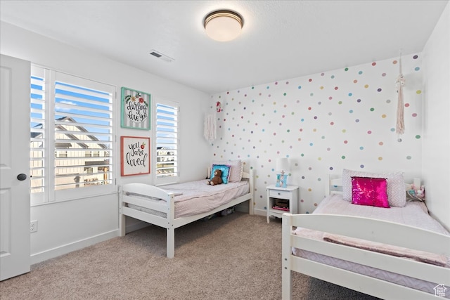 513 S Valkyries Ln, Saratoga Springs, UT 84045 - carpeted bedroom featuring visible vents, baseboards, and wallpapered walls