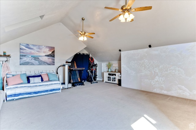 bonus room featuring carpet, ceiling fan, and vaulted ceiling