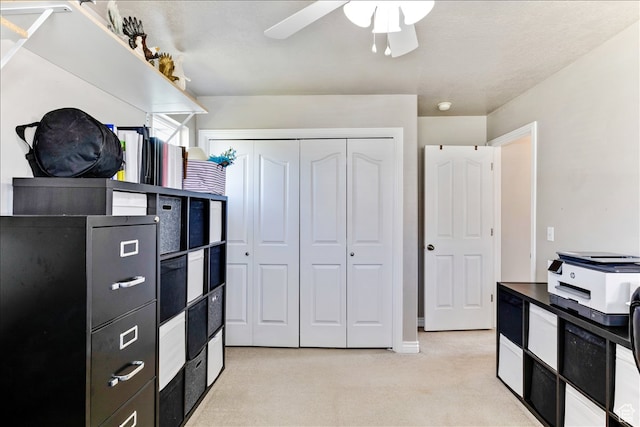 storage featuring a ceiling fan
