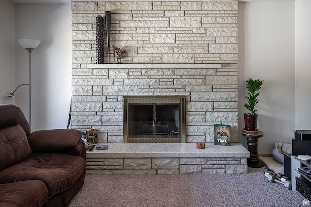 148 S Sunnybrook Dr, Salina, UT 84654 - living area with carpet flooring and a stone fireplace