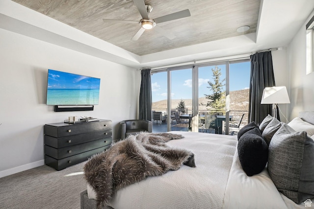 6412 Golden Bear Loop W, Park City, UT 84098 - carpeted bedroom with access to exterior, baseboards, a raised ceiling, and ceiling fan