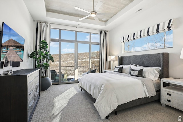 6412 Golden Bear Loop W, Park City, UT 84098 - carpeted bedroom featuring access to outside, a raised ceiling, and ceiling fan