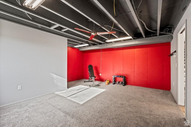 basement with carpet flooring