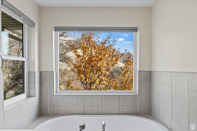 bathroom featuring a washtub and a wealth of natural light