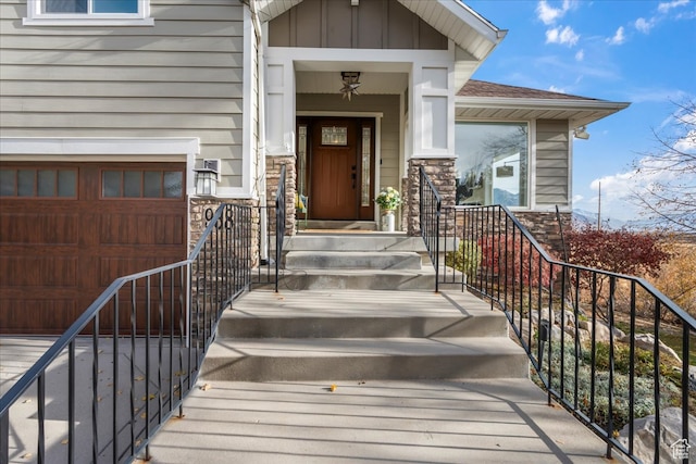 property entrance featuring a garage