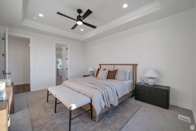 176 S 1150 E, Pleasant Grove, UT 84062 - bedroom with a raised ceiling, recessed lighting, baseboards, carpet flooring, and ceiling fan