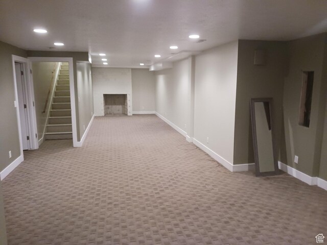 1983 E 1700 S, Salt Lake City, UT 84108 - finished basement featuring recessed lighting, baseboards, carpet, stairs, and a fireplace