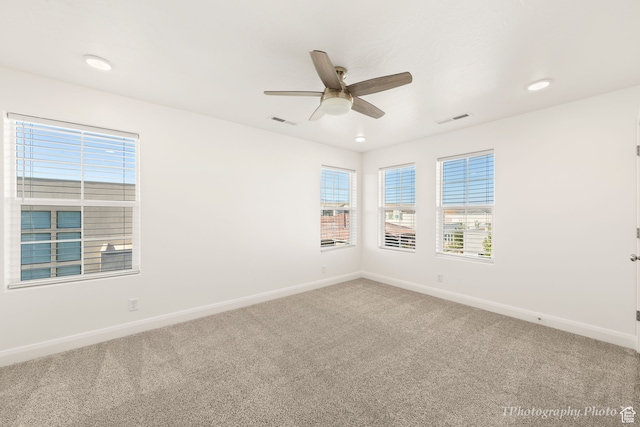 660 W Cypress Umber Dr, St George, UT 84790 - carpeted empty room with recessed lighting, visible vents, baseboards, and ceiling fan