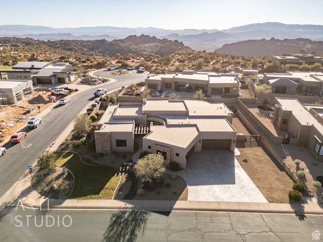 aerial view featuring a residential view and a mountain view