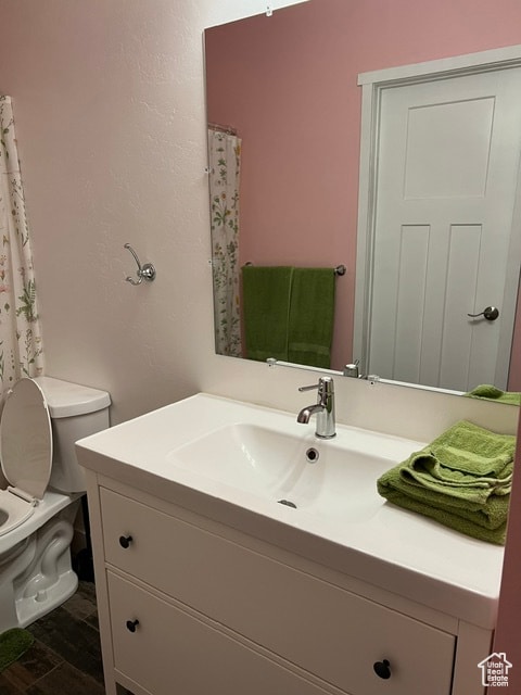 355 S 200 W, Orangeville, UT 84537 - bathroom featuring vanity, toilet, and wood-type flooring