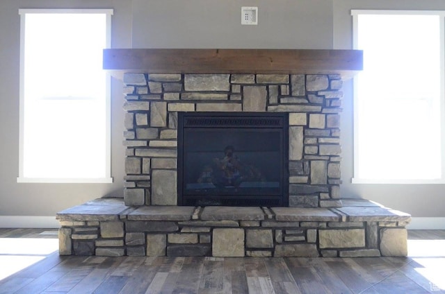 355 S 200 W, Orangeville, UT 84537 - details with hardwood / wood-style flooring and a stone fireplace