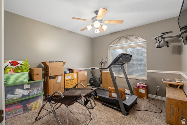 3870 Mountain Top Cir W, Cedar Hills, UT 84062 - exercise area with light carpet and ceiling fan