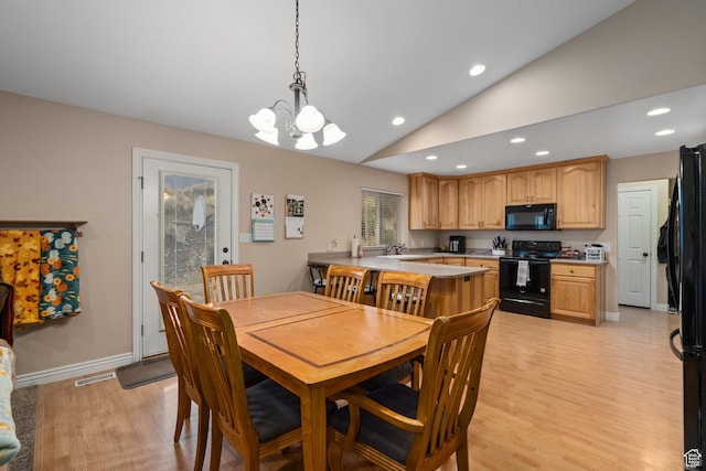 3870 Mountain Top Cir W, Cedar Hills, UT 84062 - dining area featuring light hardwood / wood-style floors, lofted ceiling, sink, and a chandelier
