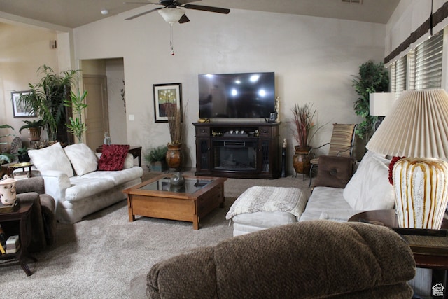 4087 Signature Way, Washington, UT 84780 - living room featuring carpet flooring, ceiling fan, and lofted ceiling