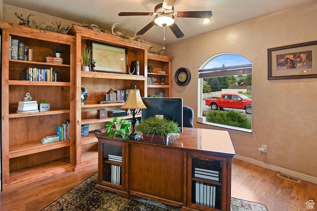 545 N 1100 E, Beaver, UT 84713 - office area with wood finished floors, ceiling fan, and baseboards