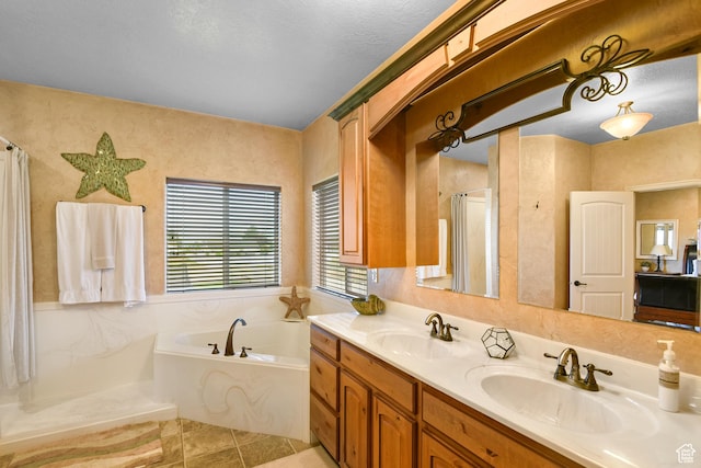 545 N 1100 E, Beaver, UT 84713 - full bathroom featuring a bath, a shower with shower door, double vanity, and tile patterned flooring