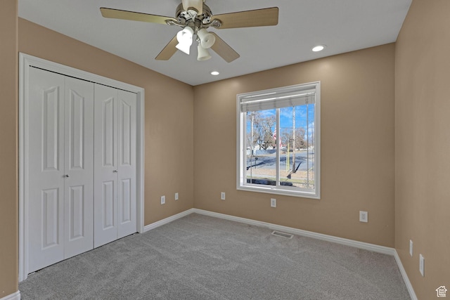 98 W 400 S, Smithfield, UT 84335 - unfurnished bedroom featuring carpet flooring, a closet, baseboards, a ceiling fan, and recessed lighting