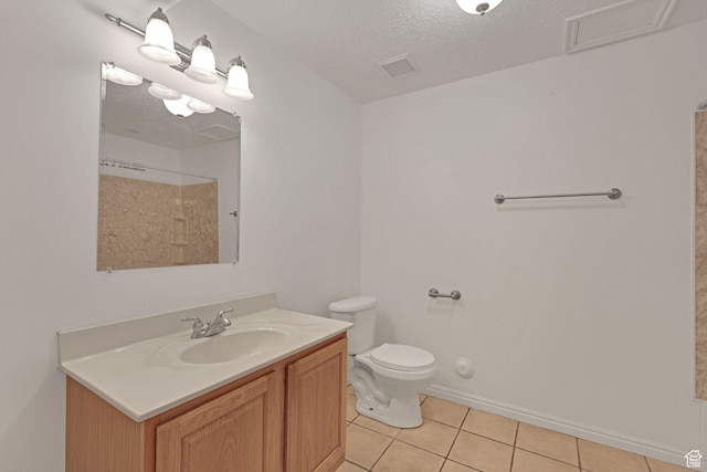 98 W 400 S, Smithfield, UT 84335 - full bathroom featuring vanity, tile patterned flooring, toilet, a shower, and a textured ceiling