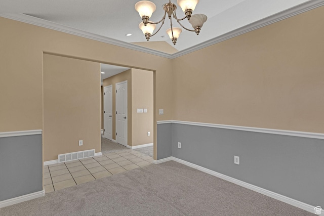 98 W 400 S, Smithfield, UT 84335 - carpeted spare room featuring a chandelier, crown molding, tile patterned floors, baseboards, and recessed lighting