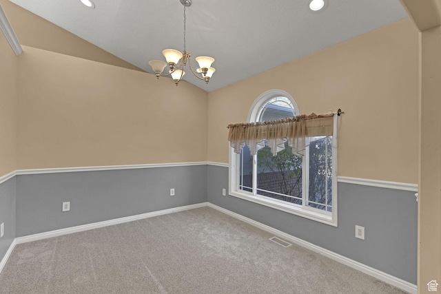 98 W 400 S, Smithfield, UT 84335 - carpeted empty room featuring a chandelier, vaulted ceiling, baseboards, and recessed lighting