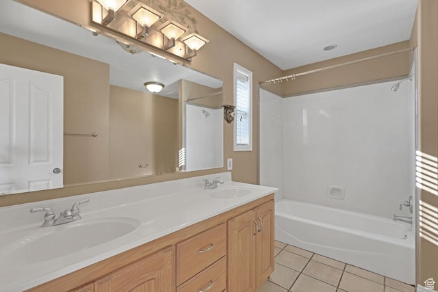 98 W 400 S, Smithfield, UT 84335 - bathroom featuring tile patterned flooring, washtub / shower combination, and double vanity