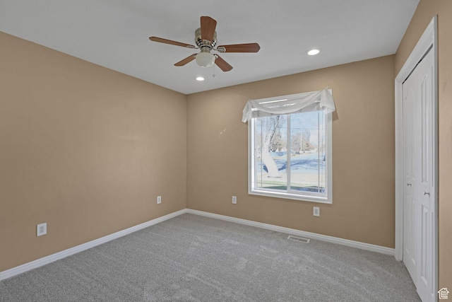 98 W 400 S, Smithfield, UT 84335 - unfurnished bedroom with carpet floors, baseboards, recessed lighting, a closet, and a ceiling fan