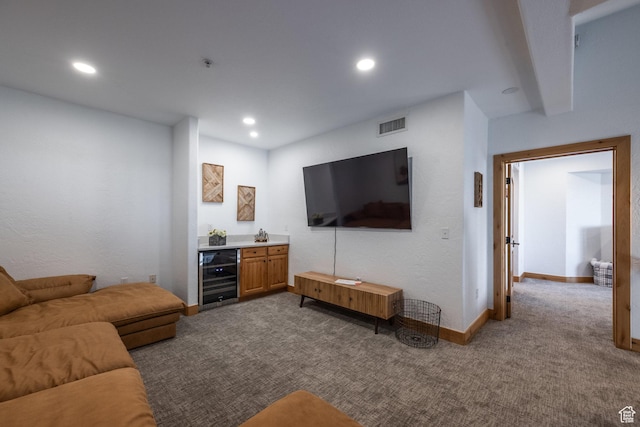 2653 W Canyons Resort Dr Unit 322, Park City, UT 84098 - living room with beverage cooler, dark carpet, and recessed lighting