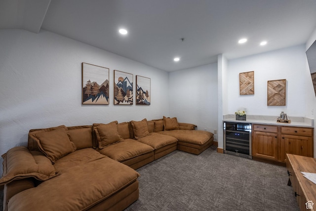 2653 W Canyons Resort Dr Unit 322, Park City, UT 84098 - living area with wine cooler, a bar, dark colored carpet, and recessed lighting